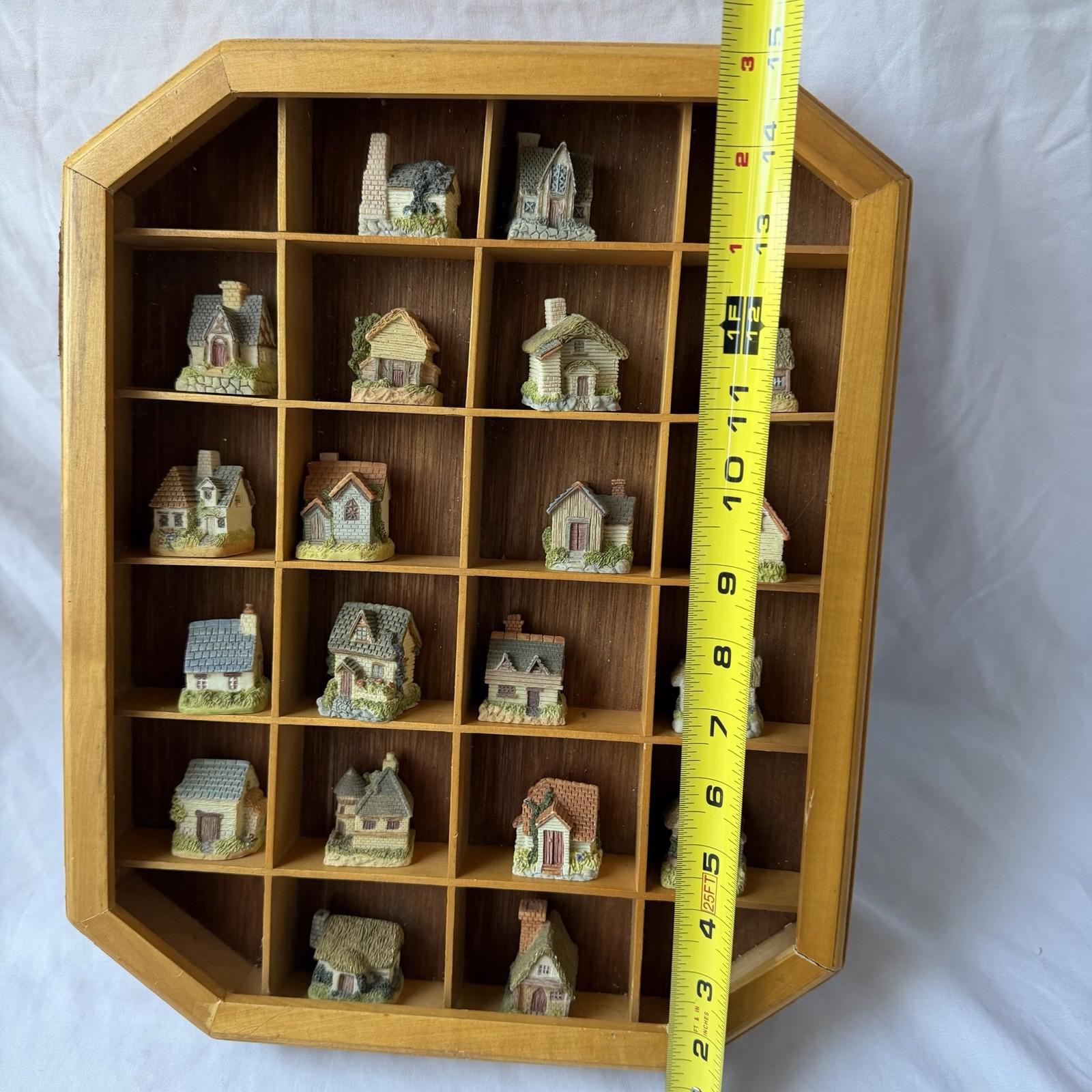 Vintage Miniature Cottage Houses Set w/ Wood Display Shelf 20 Pc