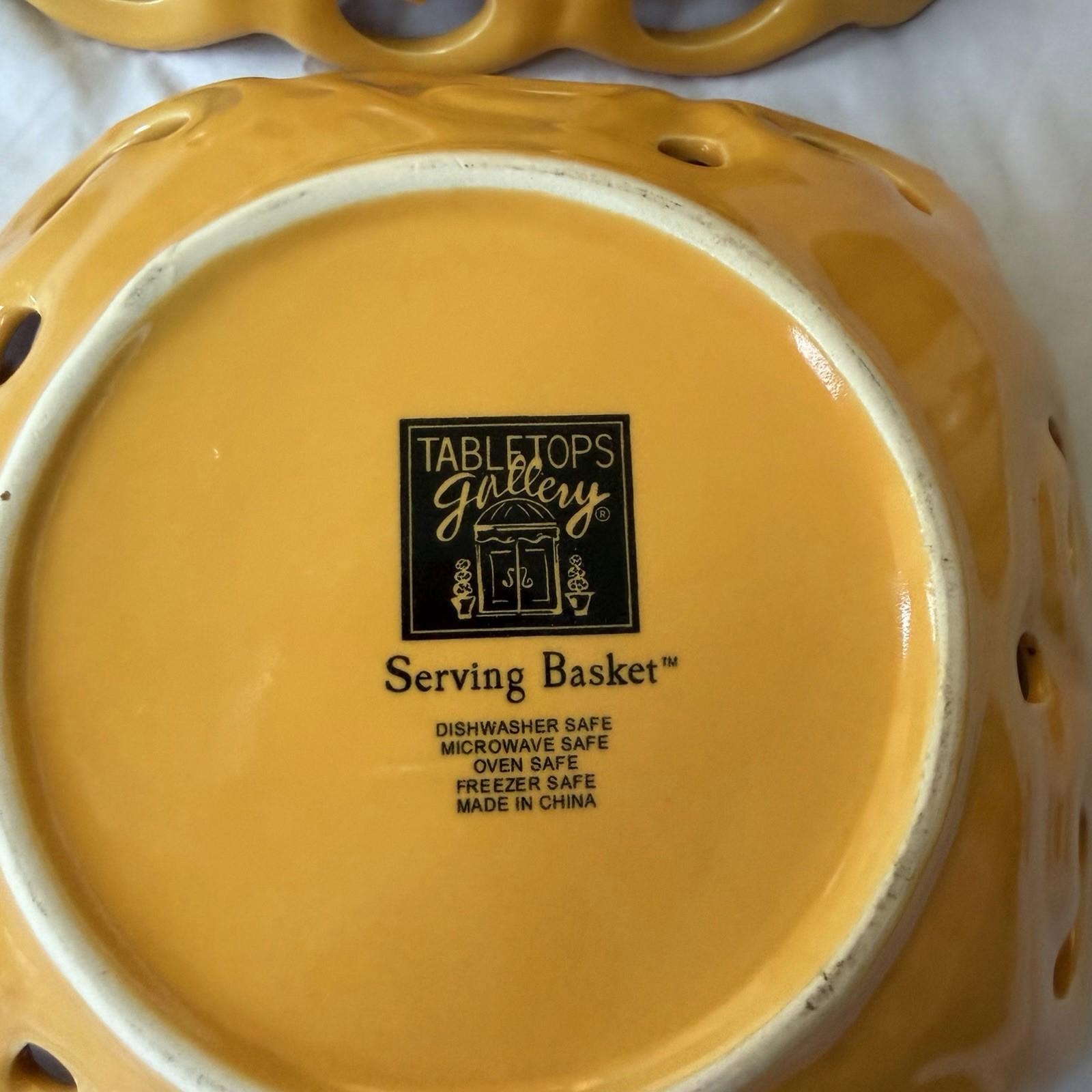 Tabletops Gallery Yellow Reticulated Serving Basket Bowl Set Pierced Stoneware
