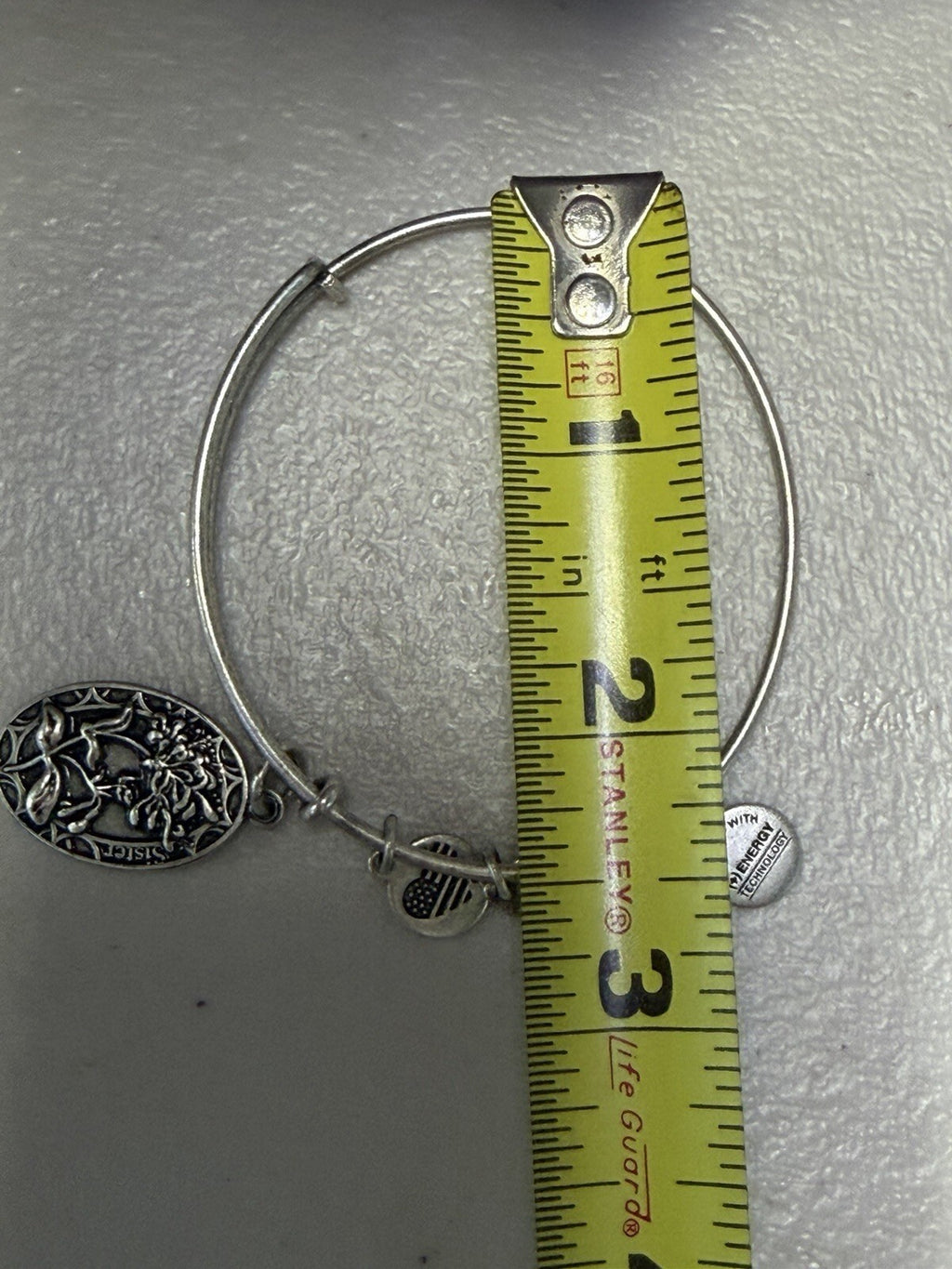 Alex and Ani Sister Charm Expandable Bangle Bracelet Silver Tone Friendship Gift