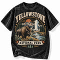 Yellowstone National Park Bison Acid Wash Black T-Shirt Vintage Graphic Tee