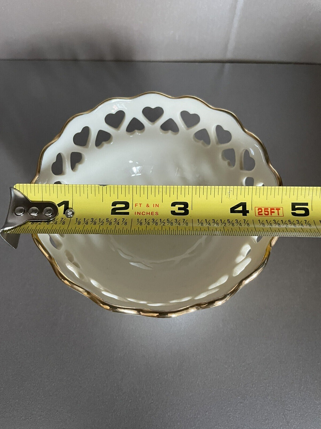 Lenox Lace Hearts & Rose Embossed Candy Dish with Gold Rims