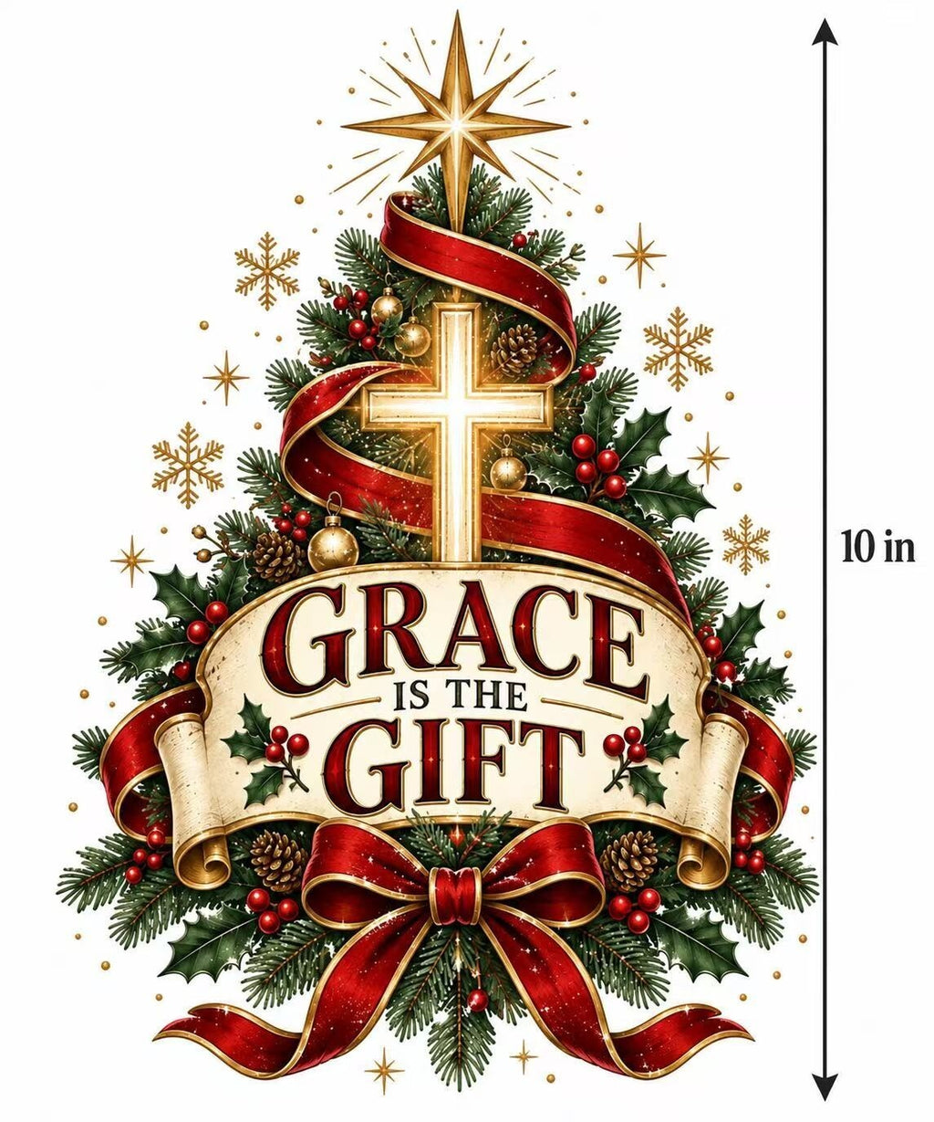 4Pcs Christian Christmas DTF Transfers 10" Grace Is the Gift Heat Press