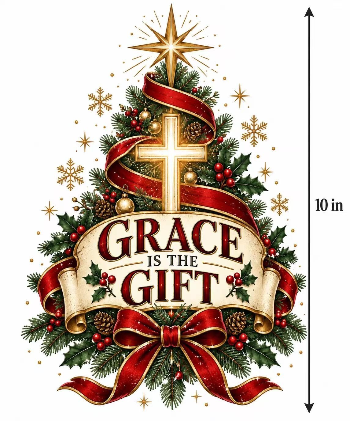 4Pcs Christian Christmas DTF Transfers 10" Grace Is the Gift Heat Press