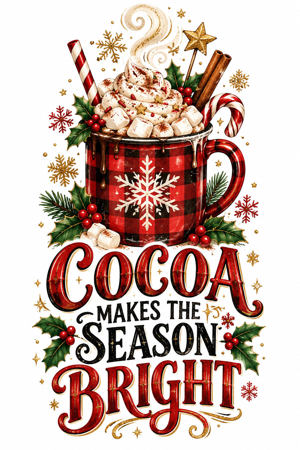 4pcs 10in Cocoa Makes the Season Bright Mug DTF Transfer Ready to Press