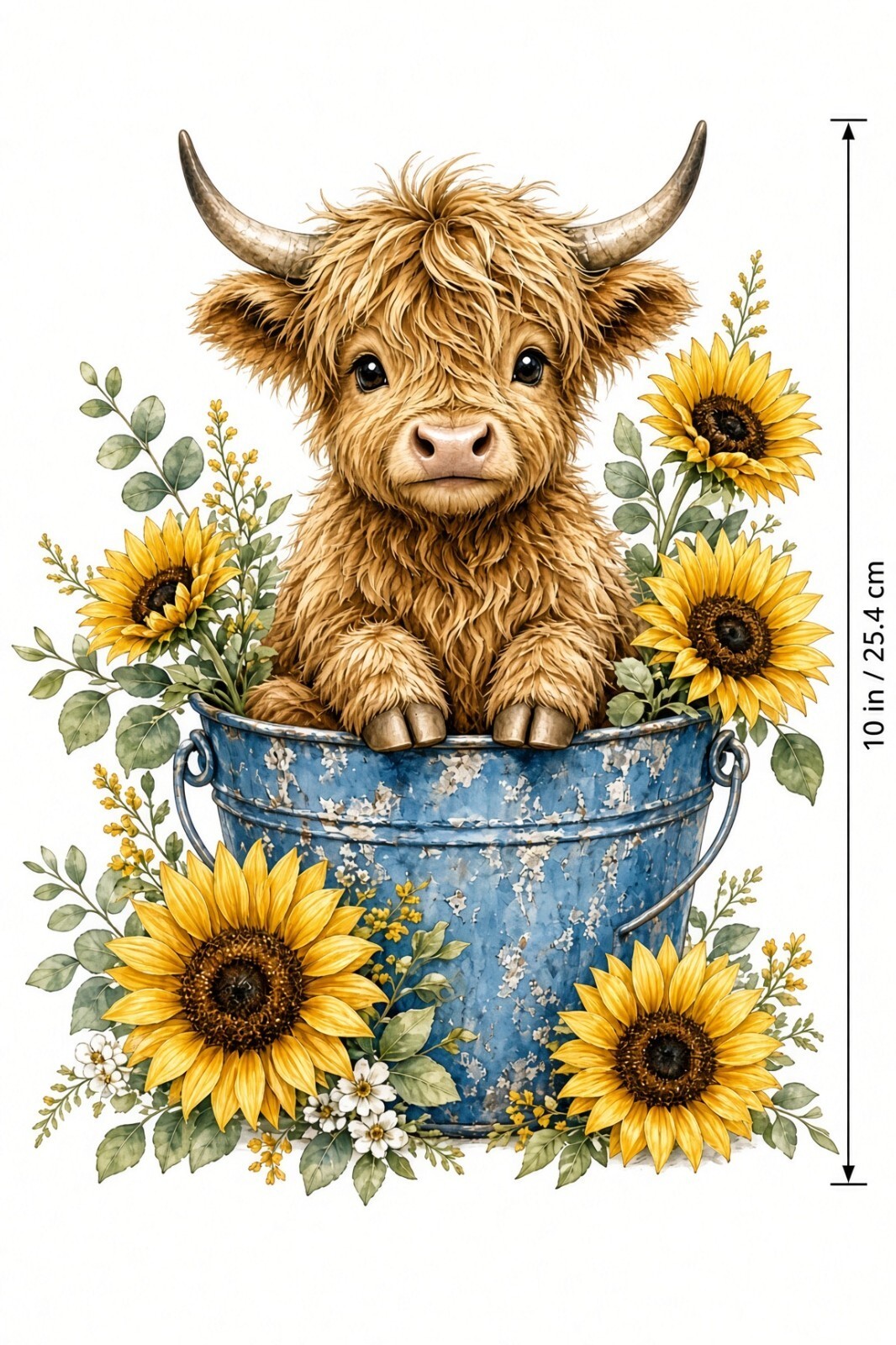 4pcs 10in Highland Cow Sunflower Bucket Farm DTF Transfer