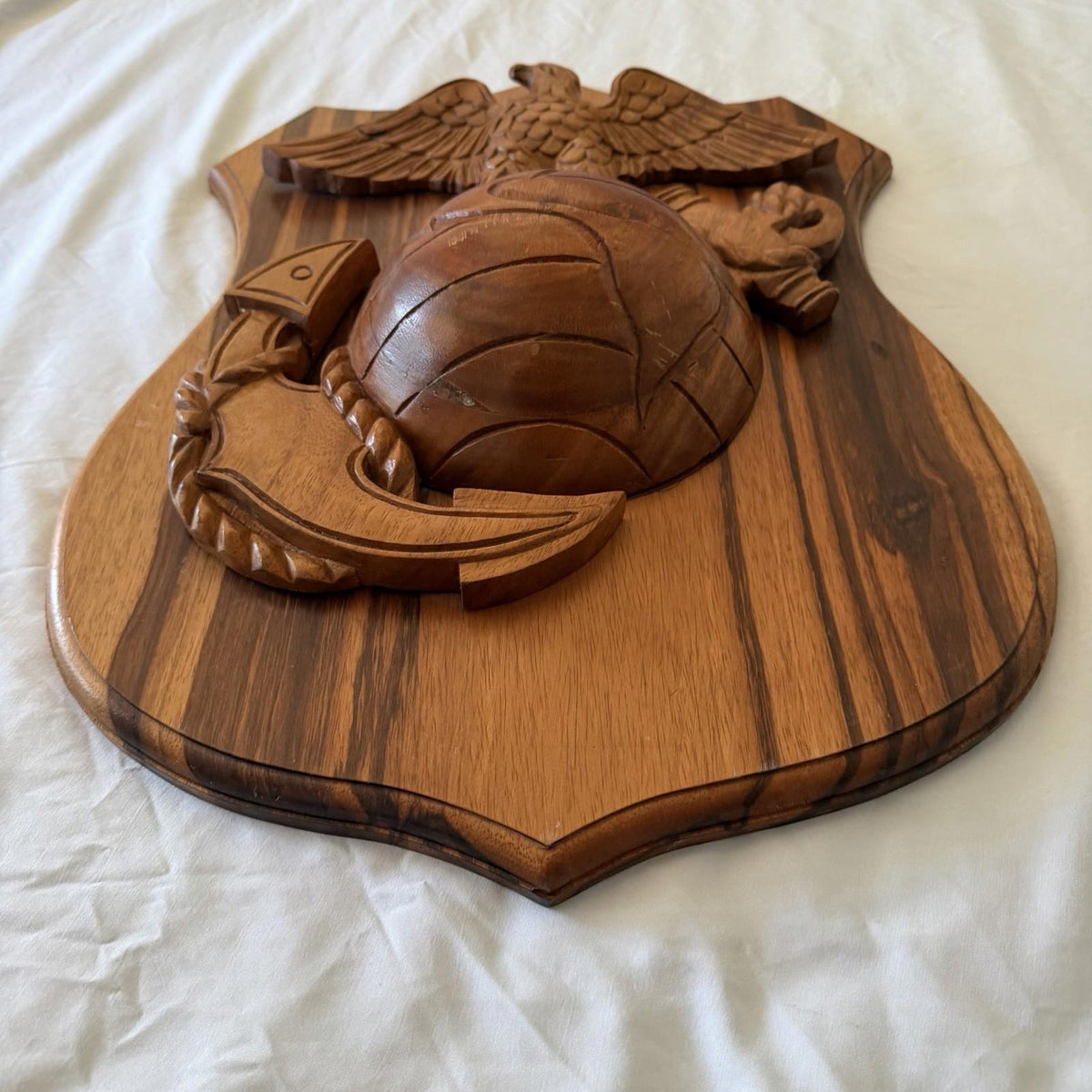 Large Hand Carved USMC EGA Eagle Globe Anchor Wooden Plaque Subic Bay