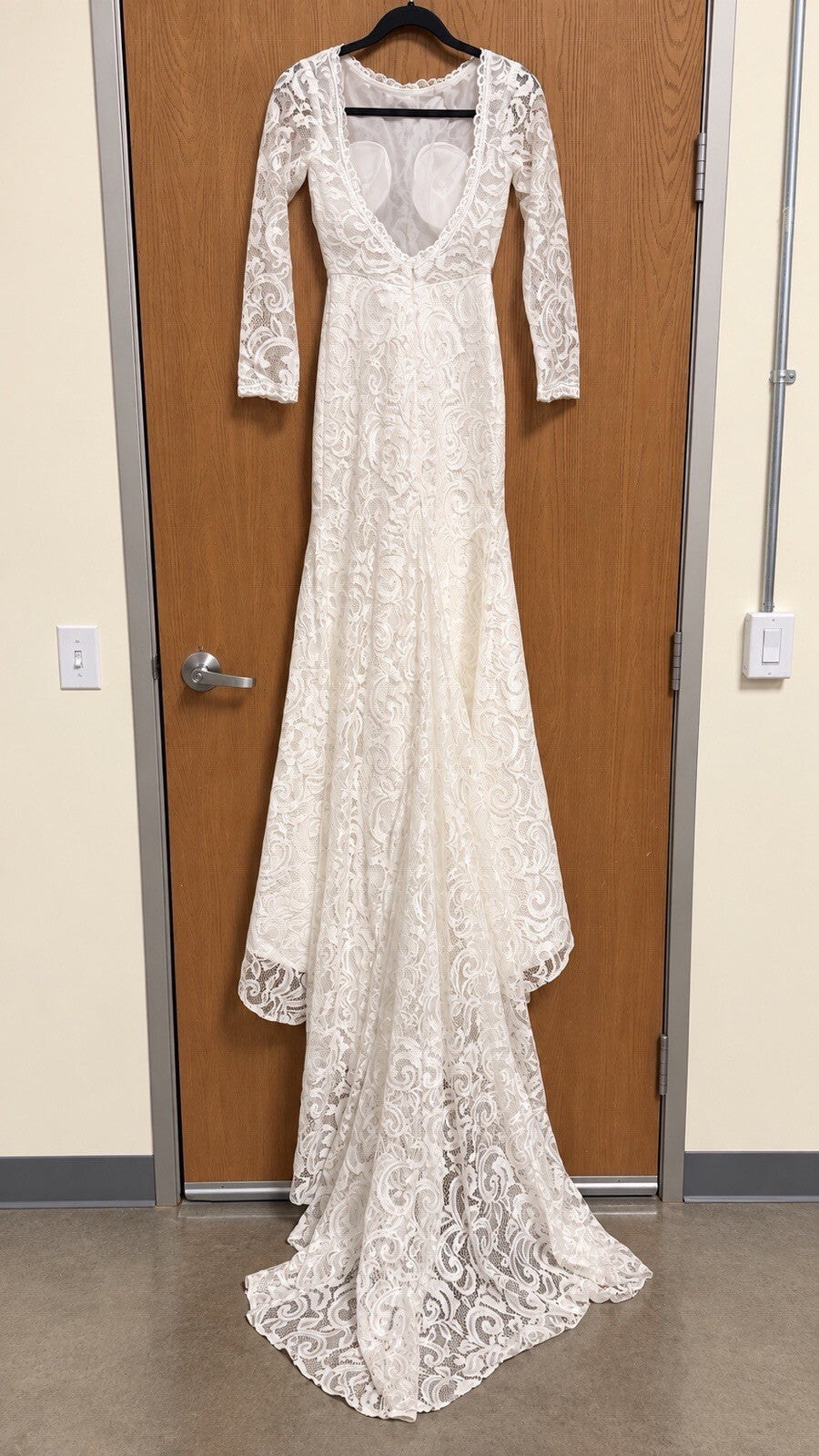 White Lace Wedding Dress Size 2 Long Sleeve High Low Train Bridal Gown