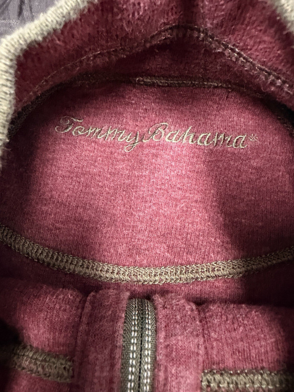 Tommy Bahama Olive Quarter Zip Pullover XXL Pink Marlin Logo Pink Lining Sweater