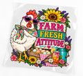 Farm Fresh Attitude Chicken DTF Transfer 10 Inch Ready to Press Pack of 4
