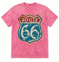 Acid Wash Pink Tee Vintage Route 66 Shield Shirt Distressed Road Trip T