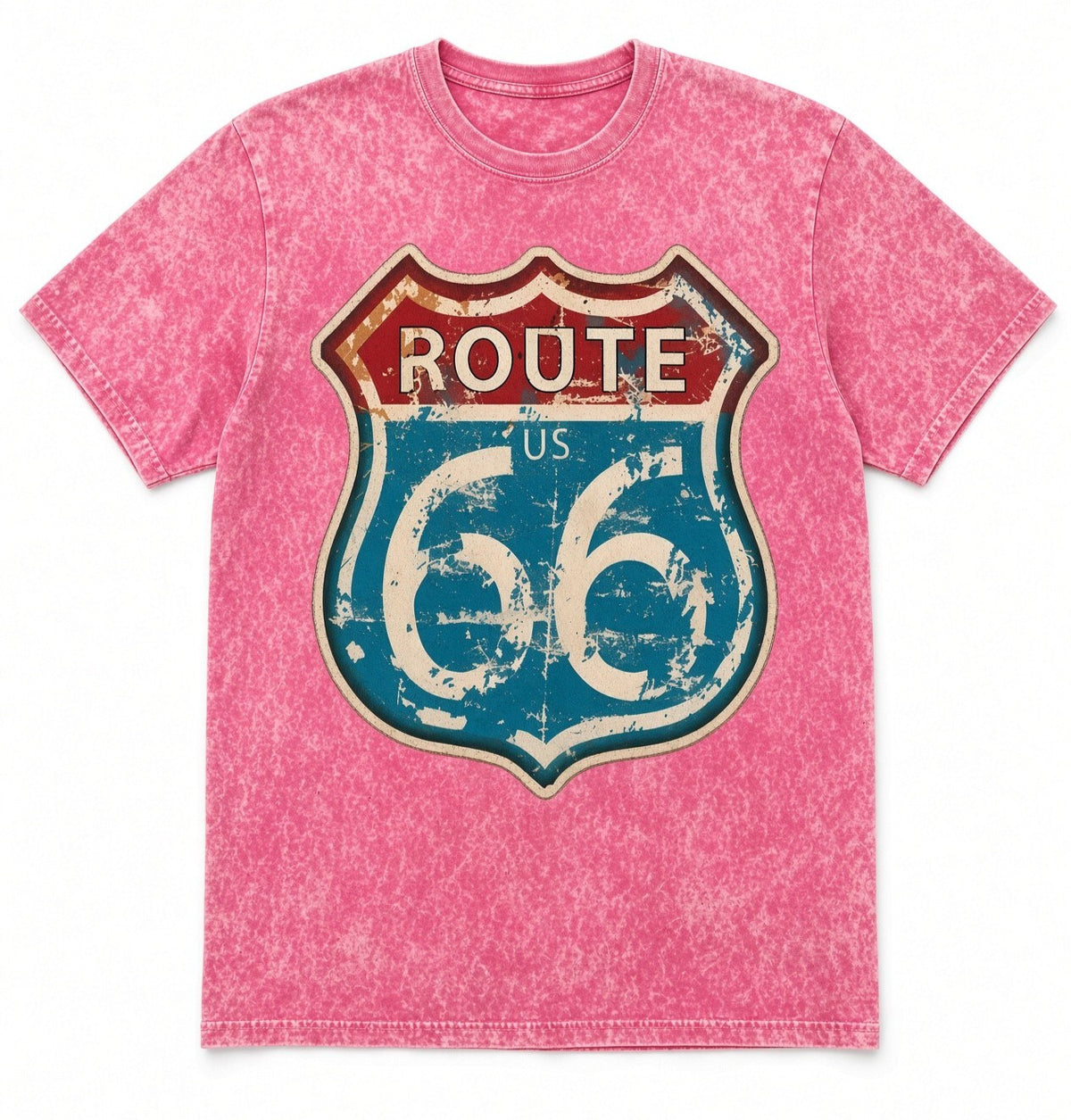 Acid Wash Pink Tee Vintage Route 66 Shield Shirt Distressed Road Trip T
