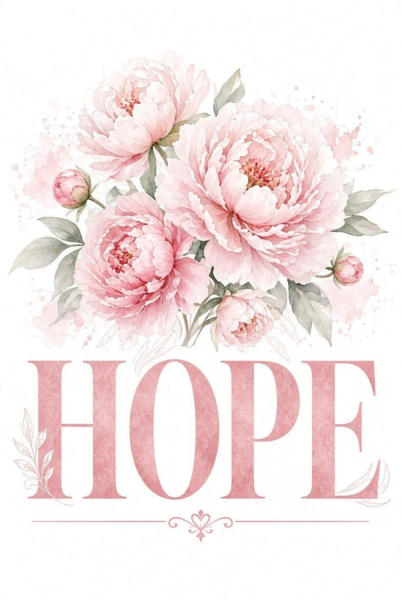 4pcs 10in HOPE Pink Peony Floral Faith DTF Transfer