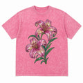Colorful Lily Bouquet Rhinestone DTF Transfer Floral Iron-On Pink Shirt