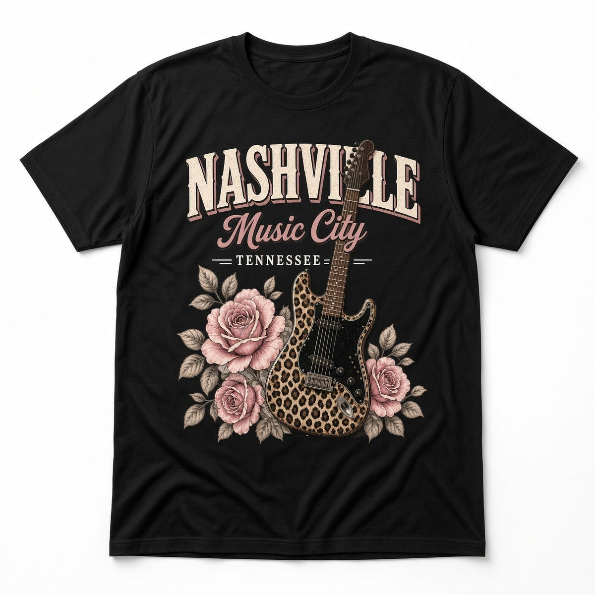 4Pcs 10" Nashville Music City Leopard Guitar Rose DTF Heat Press