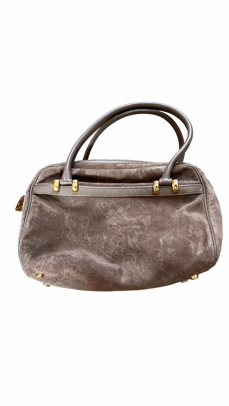 Vintage Morris Moskowitz Brown Suede Leather Handbag Purse Gold Hardware USA