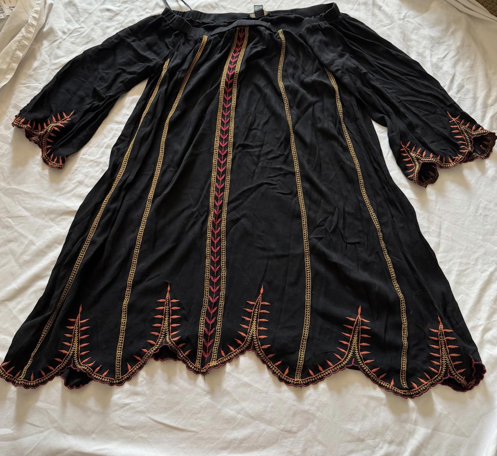 Forever 21 Black Embroidered Boho Peasant Tunic Dress Size M
