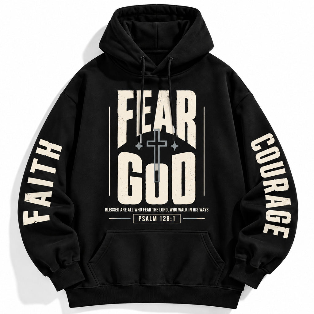 Fear God Psalm 128:1 Black Hoodie Christian Faith Religious Graphic Sweatshirt
