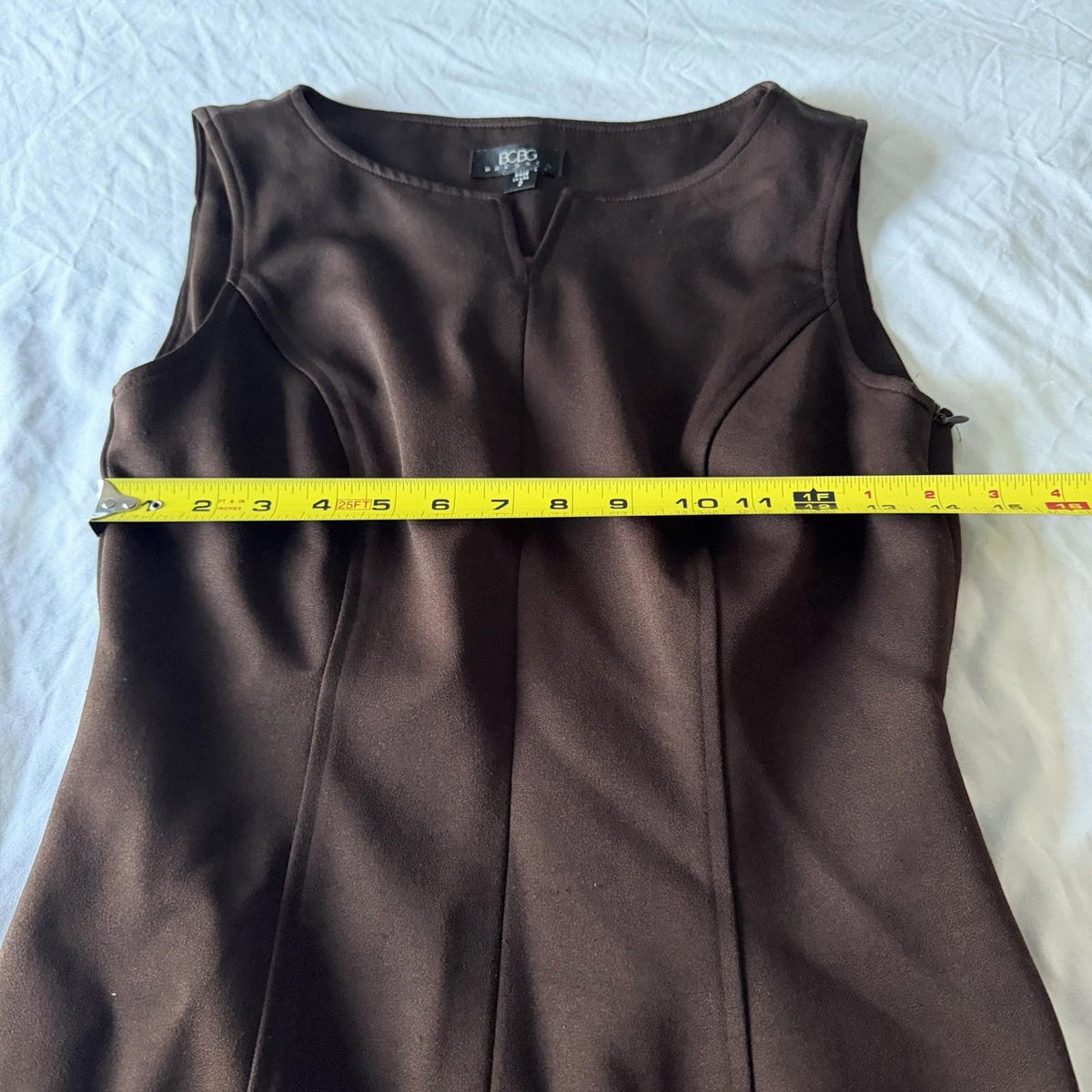 Vintage BCBG Brown Satin Sleeveless Sheath Dress Size 2 Made in USA