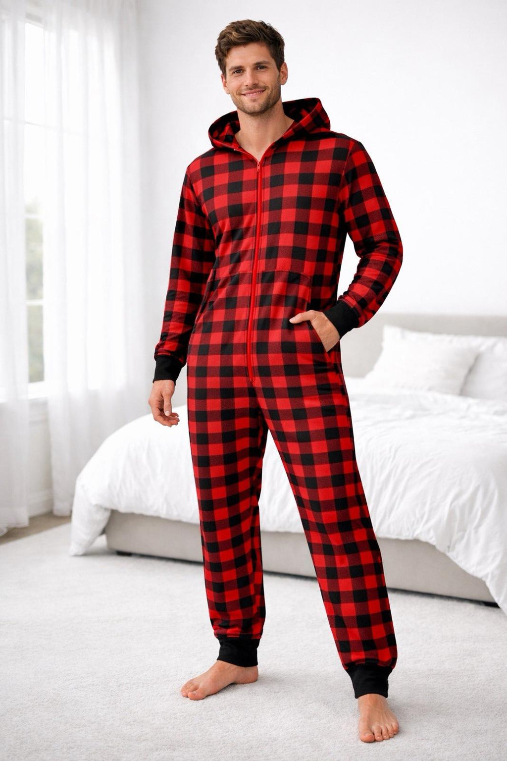 Tipsy Elves Jumpsuit Adult L Red Buffalo Plaid One Piece Pajama Lounge Holiday