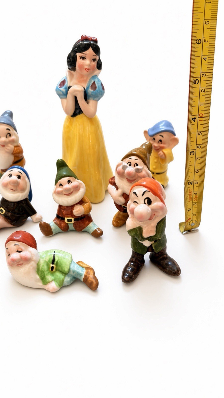 Vintage Disney Snow White & Seven Dwarfs Ceramic Figurines Set Japan 8 Pc