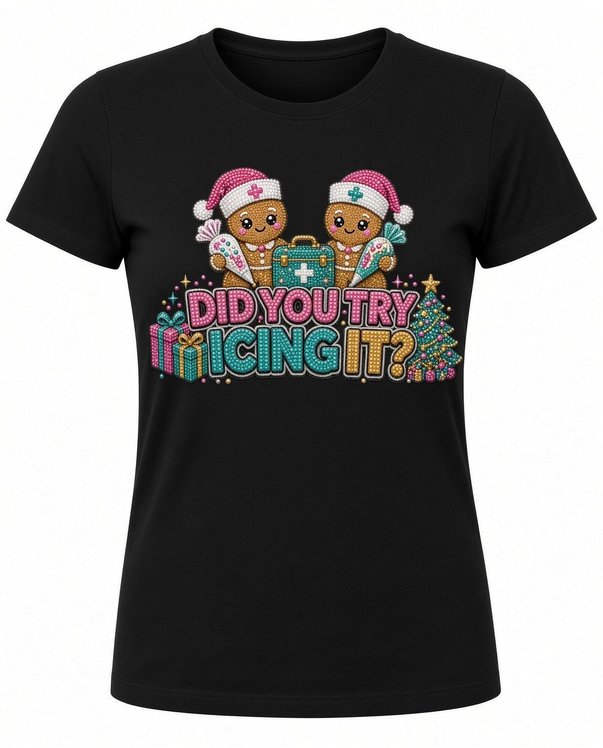 Did You Try Icing It Nurse Gingerbread Christmas DTF Transfer 10" PK4