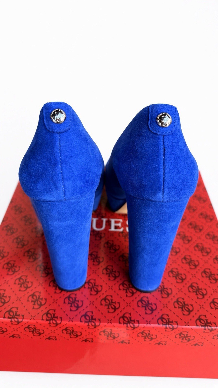 GUESS Padey Women 8.5M Blue Suede Platform Pumps Block High Heels w/ Box