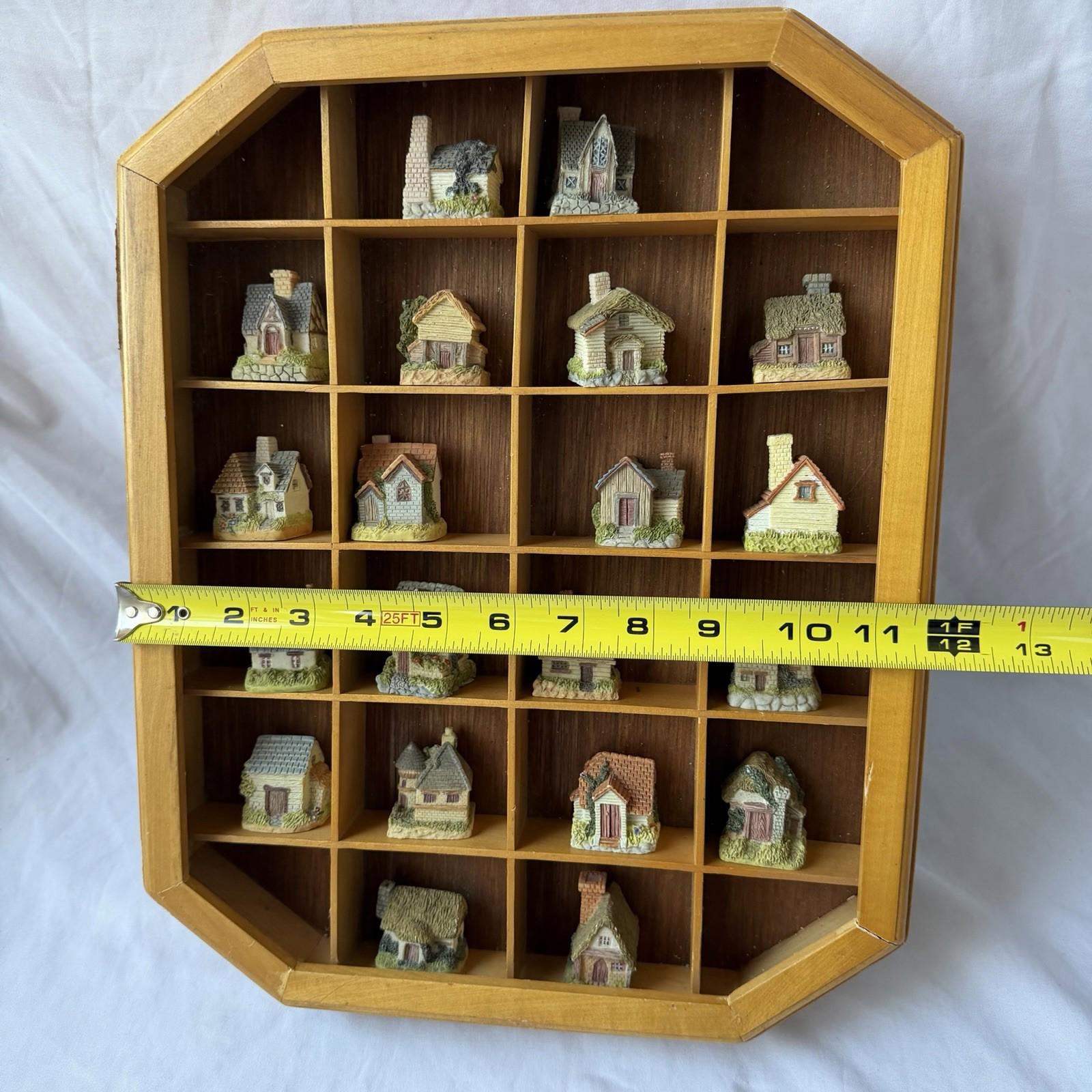 Vintage Miniature Cottage Houses Set w/ Wood Display Shelf 20 Pc