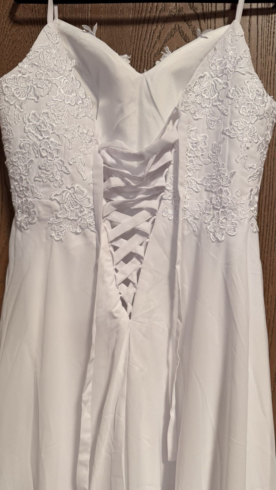 White Wedding Dress Size 12 Lace Corset Back Spaghetti Strap A-Line Bridal Gown