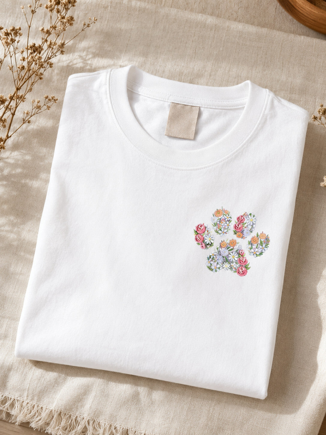 Dog Cat Lover Floral Paw Print Graphic Tee Unisex Pet Lover Shirt