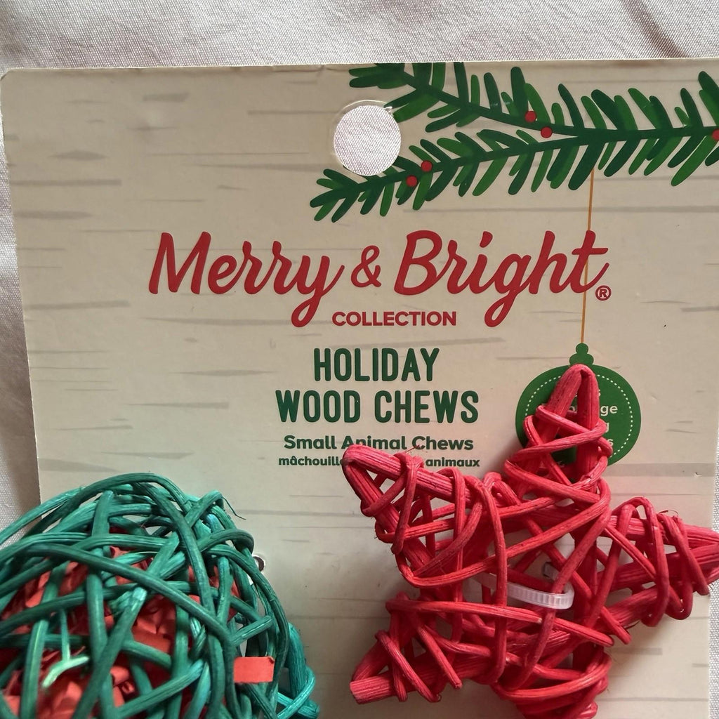Merry & Bright Holiday Willow Wood Chews 4-Pack: Balls & Star Small Pets