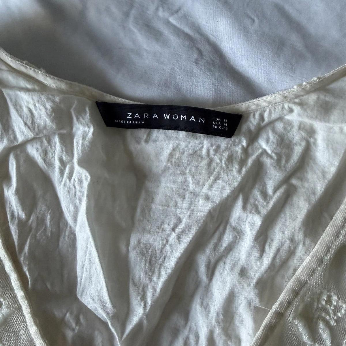 Vintage Zara White Embroidered Tiered Pleated Mini Dress Size M