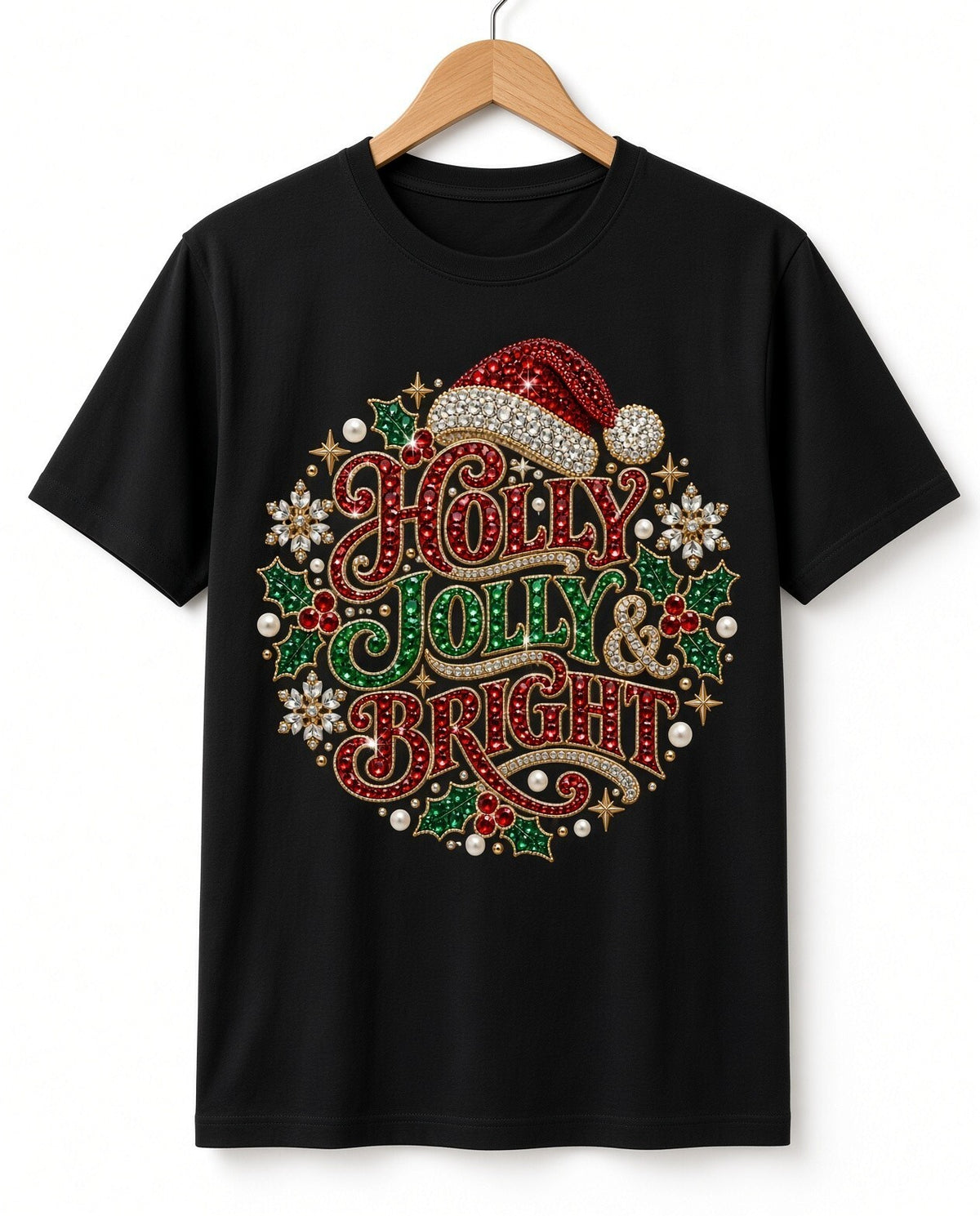 4pcs 10in Holly Jolly and Bright Rhinestone DTF Transfer Ready to Press