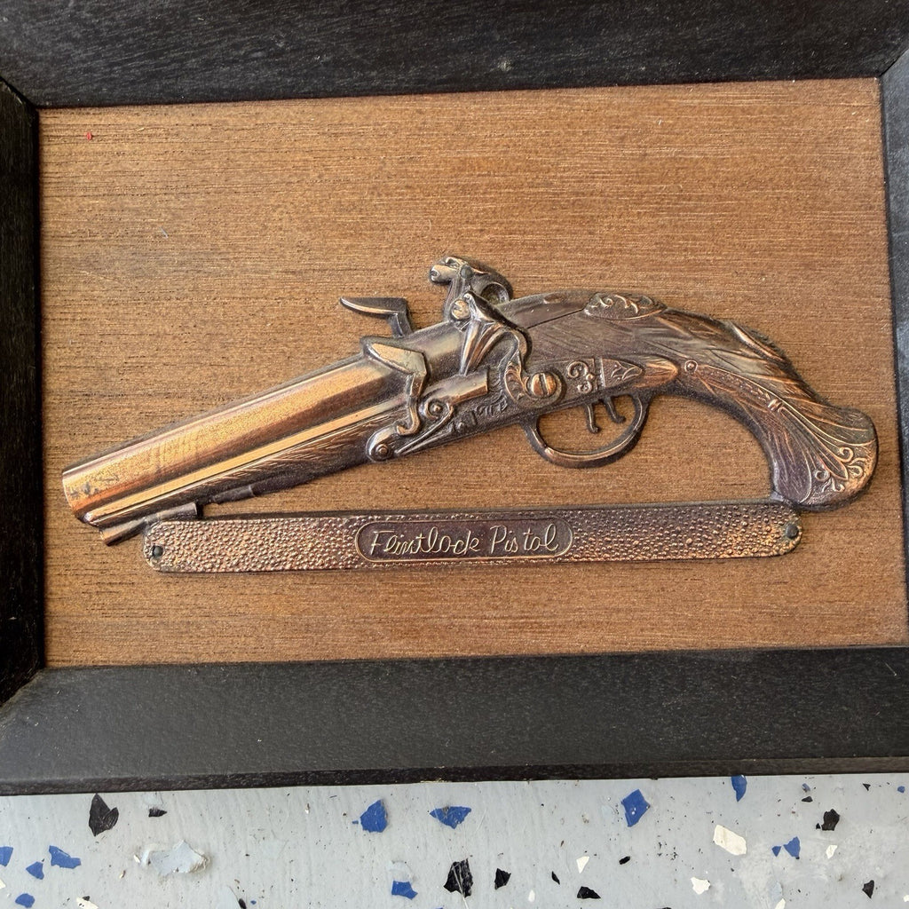 Vintage Pair Percussion & Flintlock Pistol Wall Plaques Japan