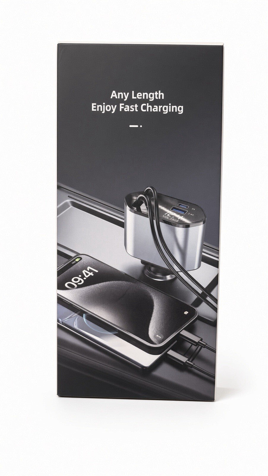 120W 4-in-1 Retractable Car Charger USB-C Dual Port Fast Charge 80cm
