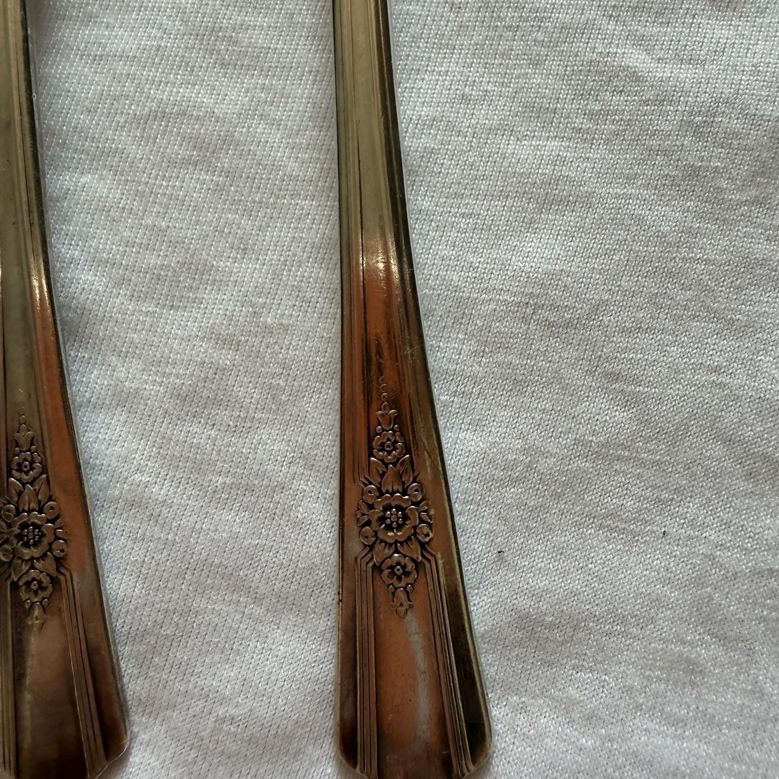 Vintage Wm Rogers Overlaid IS Silverplate Teaspoons Pair Floral Handle 1940s