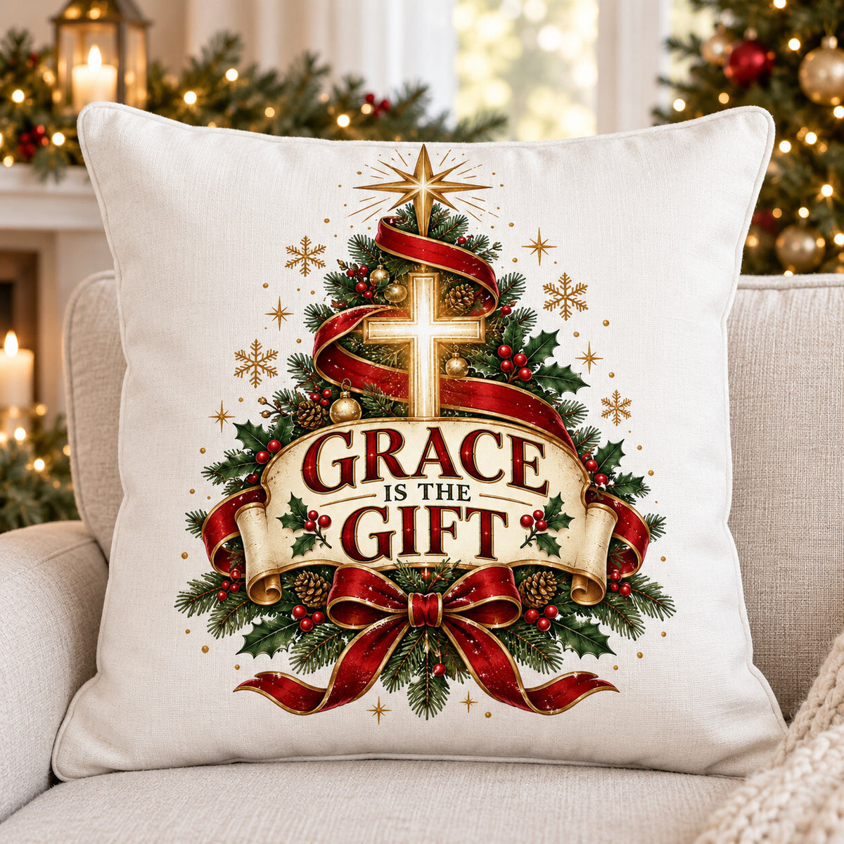 4Pcs Christian Christmas DTF Transfers 10" Grace Is the Gift Heat Press
