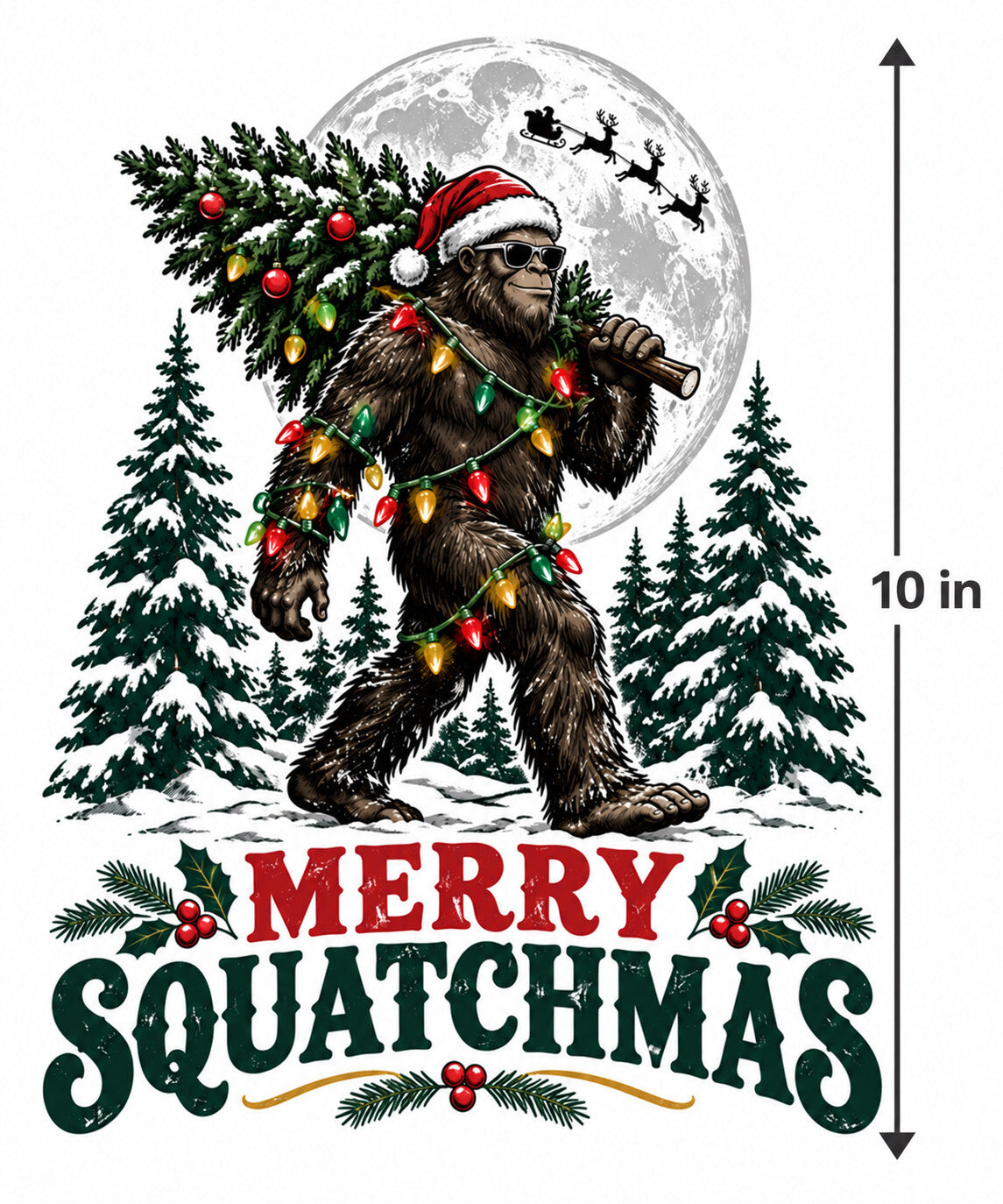 4pcs 10in Merry Squatchmas Bigfoot Christmas DTF Transfer Ready to Press