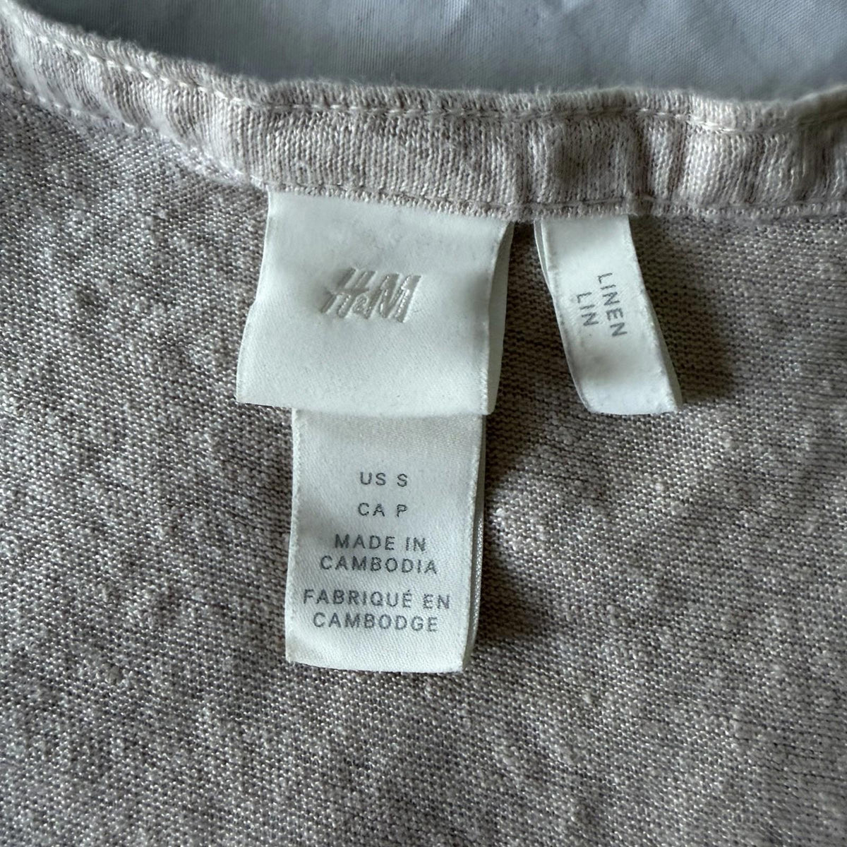 H&M 100% Linen Beige Flutter Sleeve Henley Top Size S V-Neck