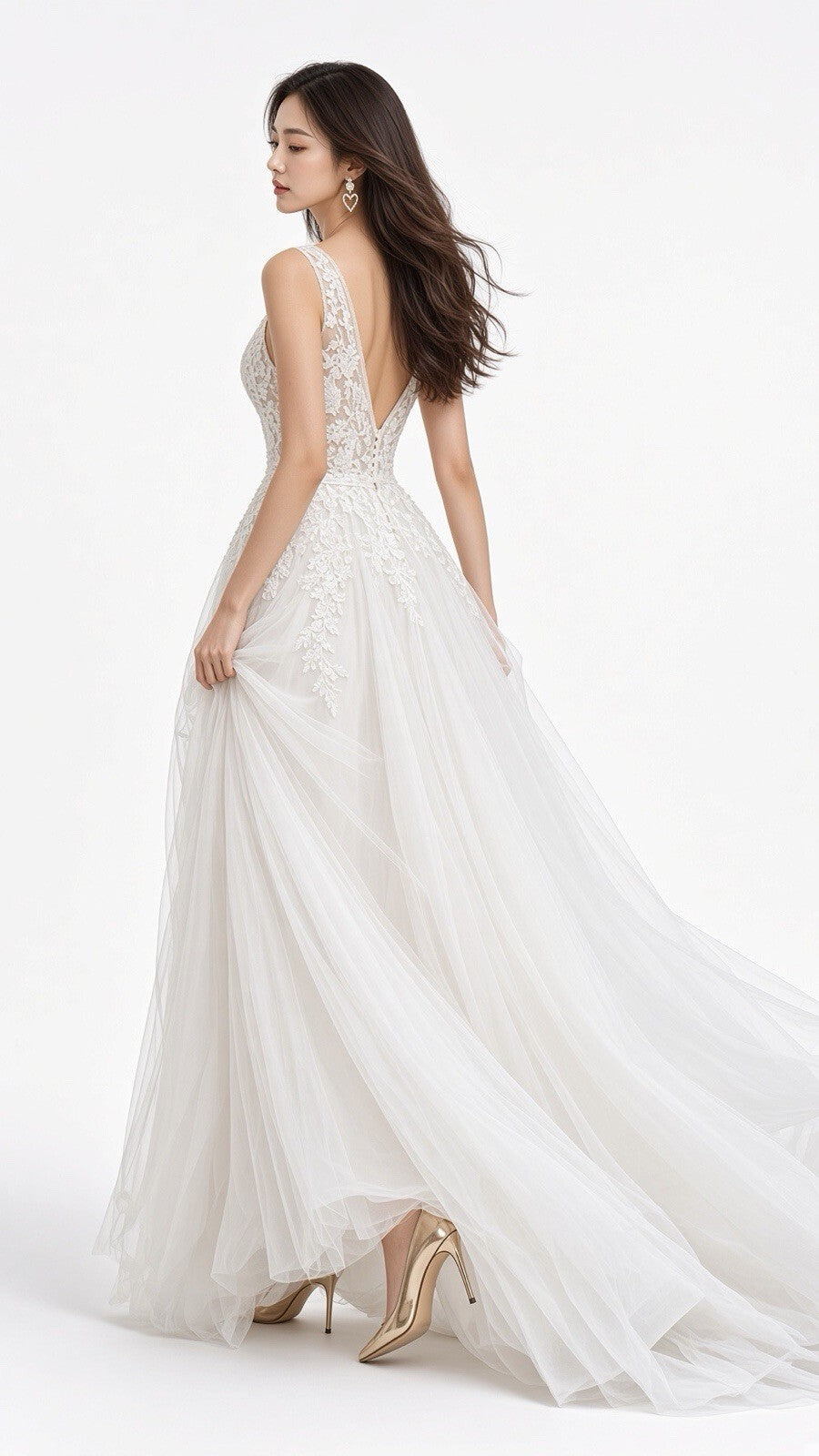 Muse-bridals Wedding Dress Size 8 White Lace Tulle A-Line V-Neck Bridal Grown