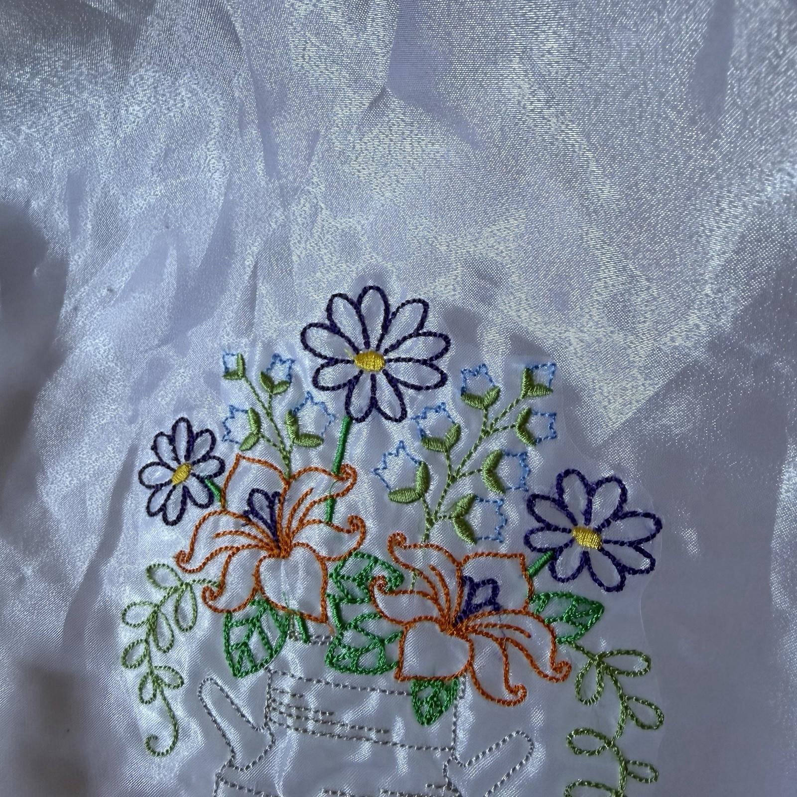 Vintage Embroidered Sheer Panel Patch - Floral Milk Can Bouquet Daisies Lilies