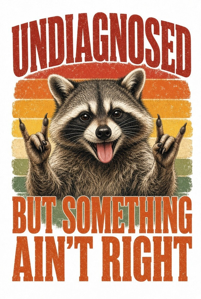 4pc 10" Undiagnosed But Something Ain't Right Raccoon DTF Transfer Ready Press