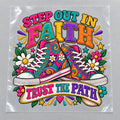 4 Pack Step Out in Faith DTF Heat Transfers Colorful Sneakers 10 Inch