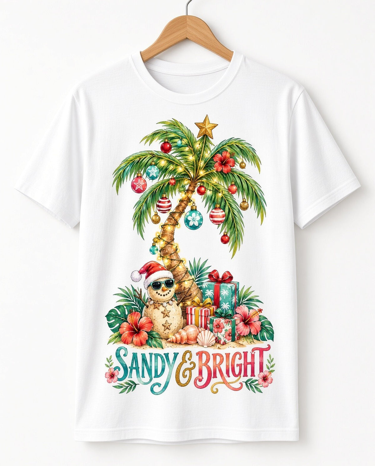 Sandy & Bright Tropical Christmas Palm DTF Transfer Ready to Press