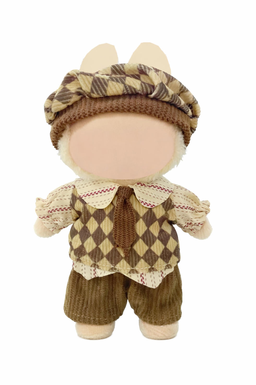 Labubu Doll Vintage Outfit Set Beret Shirt Pants Tie Fits 17cm Doll