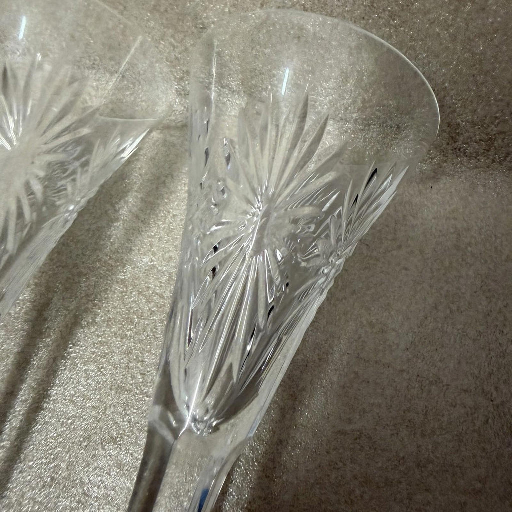 Pair of Waterford Crystal Millennium Collection “Health” Champagne Flutes 9 1/4”