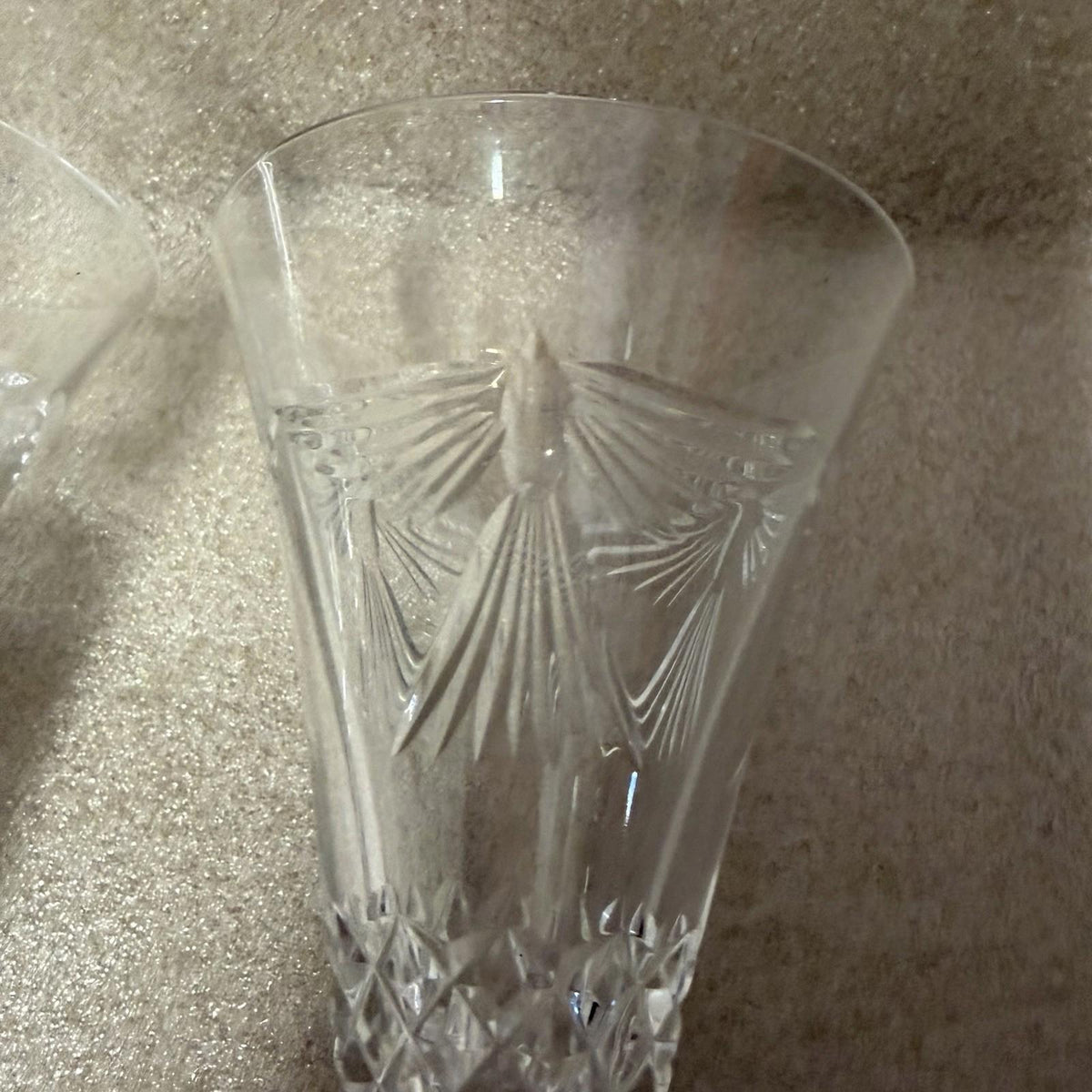 Pair Waterford Crystal Champagne Flutes The Millennium Collection PEACE Dove Set