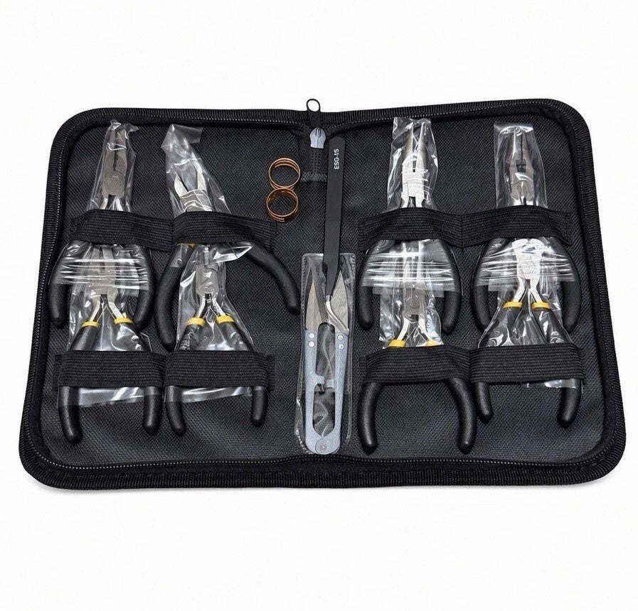 8pc Mini Pliers Set Long Nose Flat Round Diagonal Cutters Black Zip Case Kit