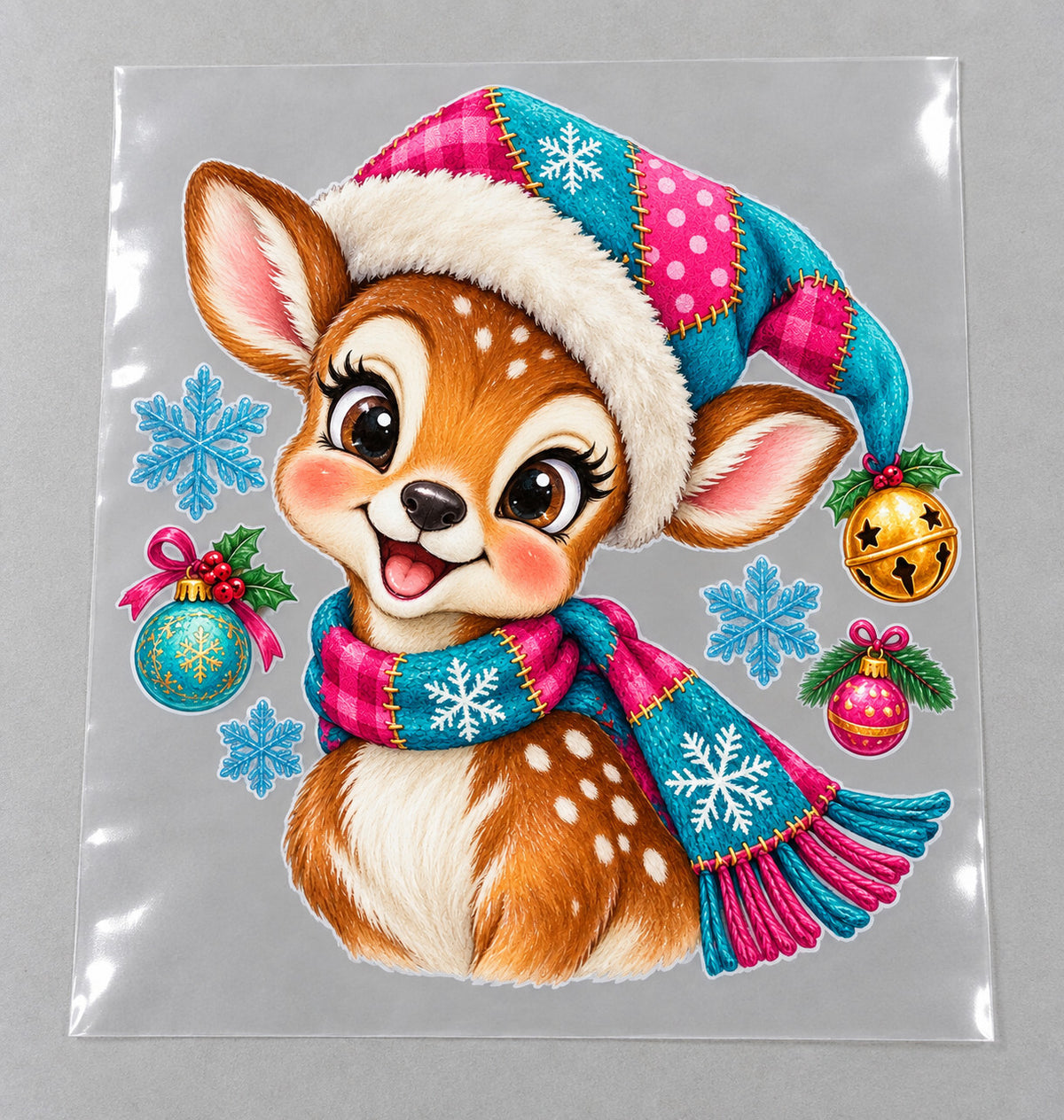 4 Pack Cute Christmas Fawn DTF Heat Transfers Holiday Deer 10 Inch