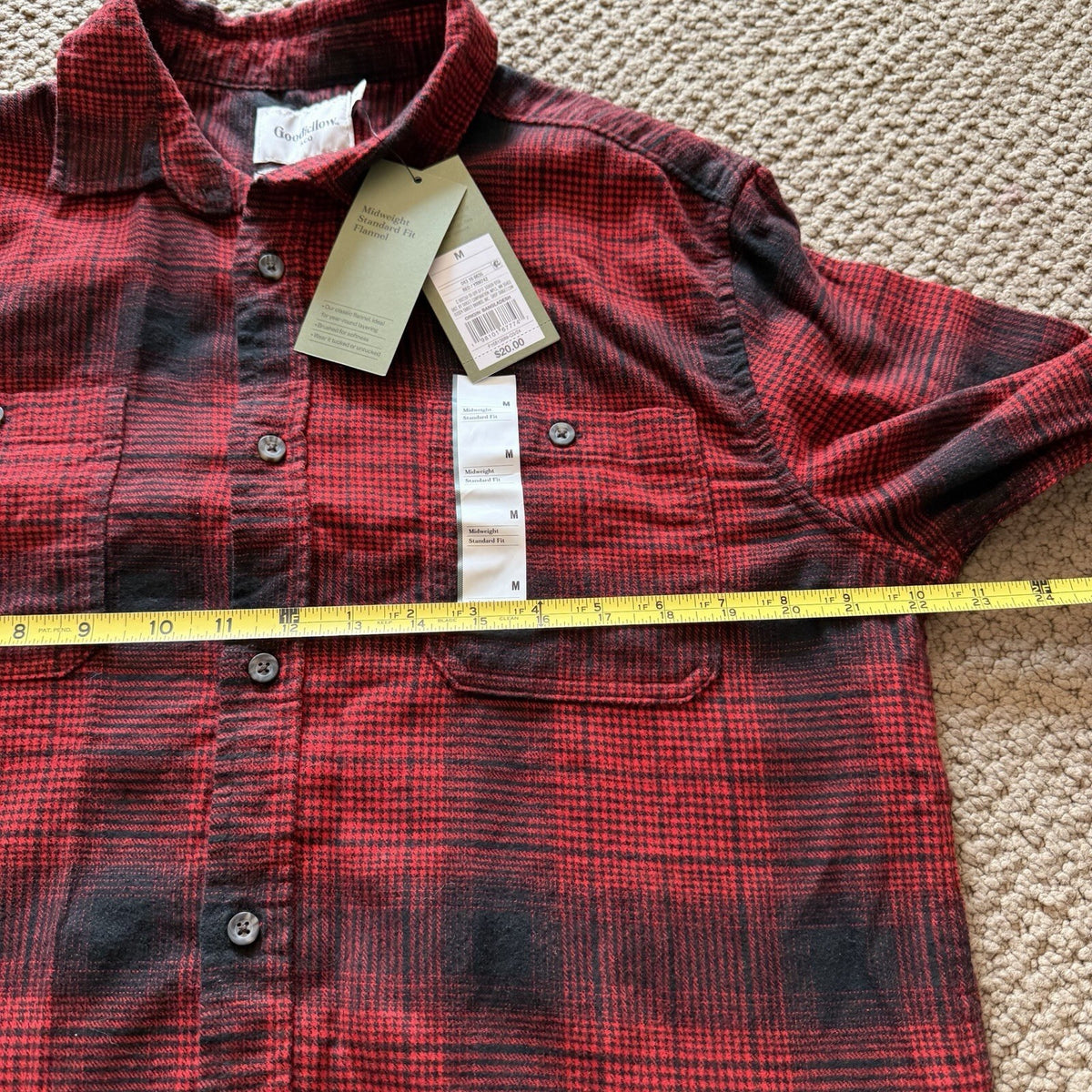 NWT Goodfellow & Co Red Black Plaid Flannel Button-Down Shirt Men's M
