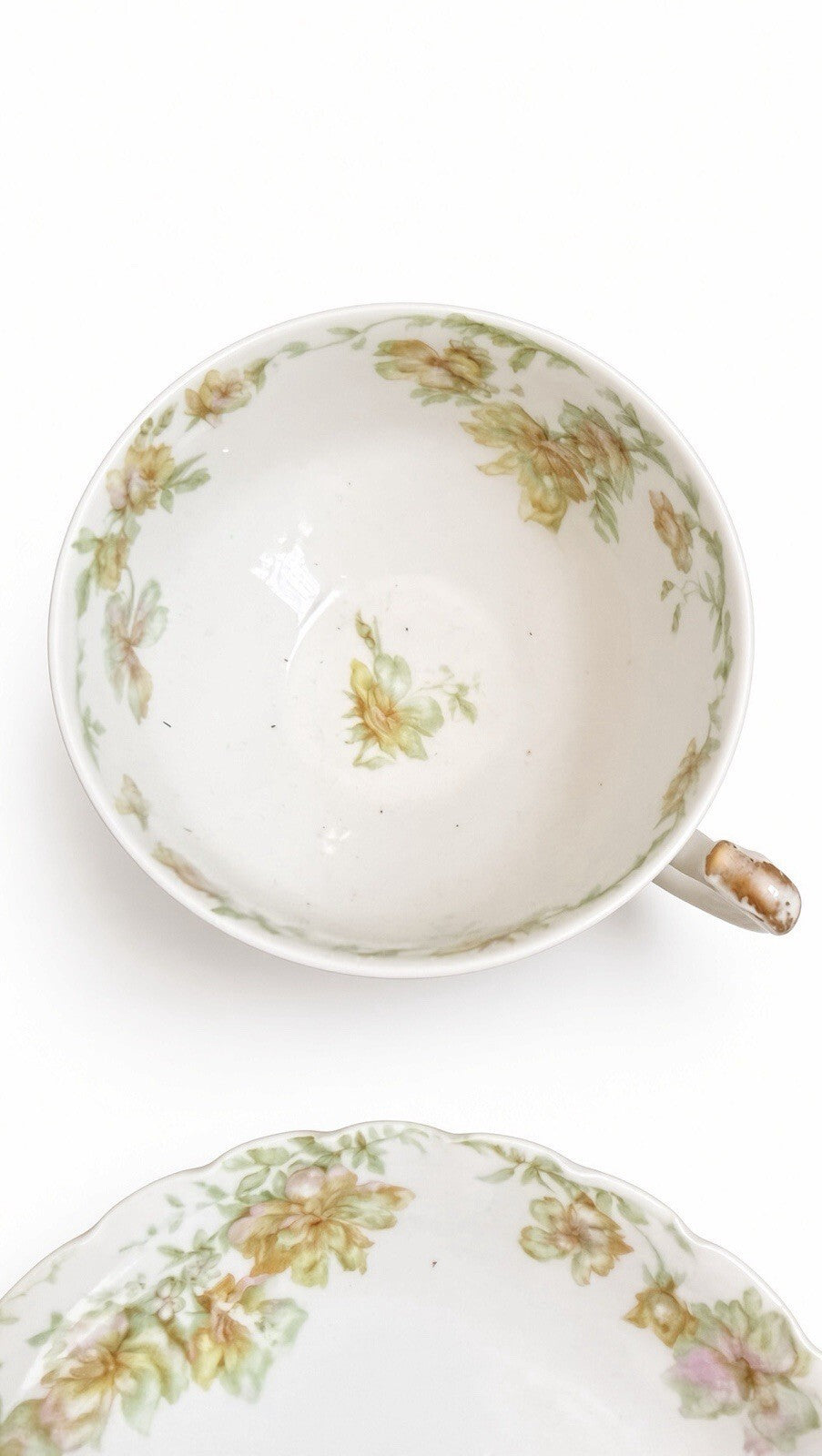 Haviland France Limoges Floral China Tea Cup & 3 Saucers Antique Porcelain Set